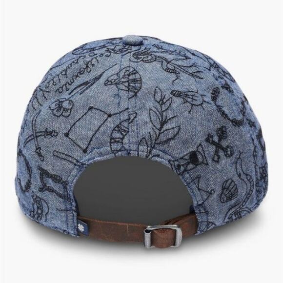 Lucky Brand All Over Embroidered Hat Navy Blue Baseball Dad Cap Artistry Cotton - Picture 6 of 8